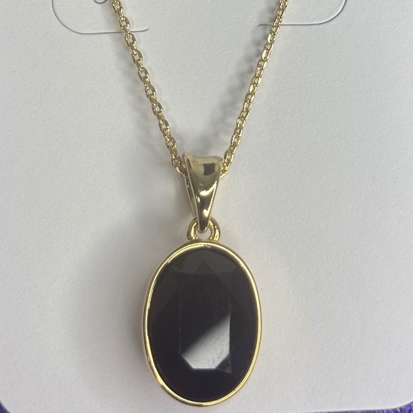 NEW 18" - 20" Gold Oval Shaped Onyx Neck;ace - Picture 2 of 3